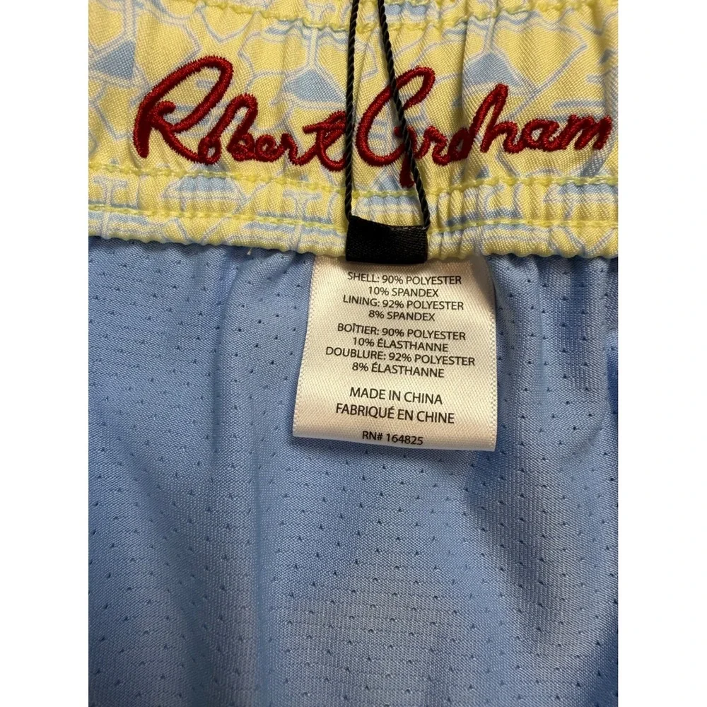 New Robert Graham Mens Martini Tower Swim Trunks Yellow Blue Martini Glass XL